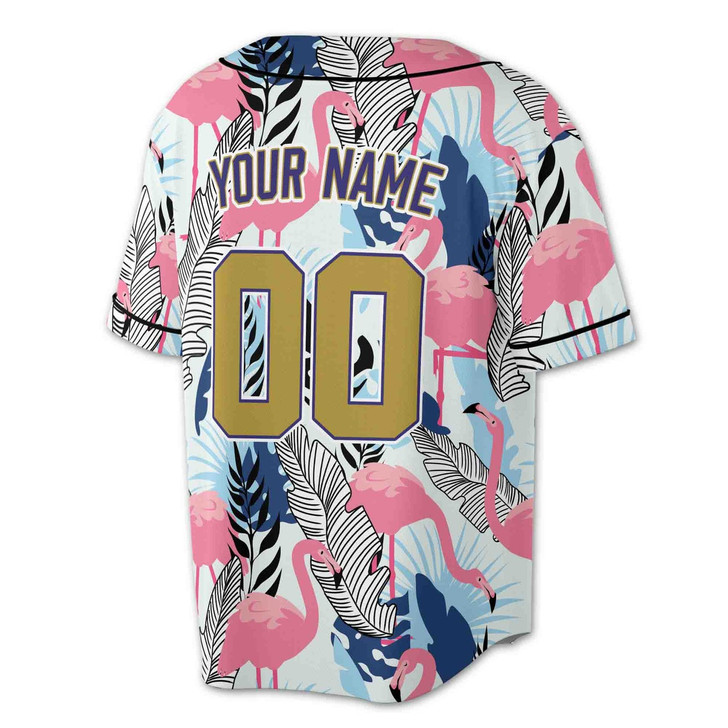 Personalized Flamingo Palm Leaves Baseball Jersey - Custom Name, Team & Number