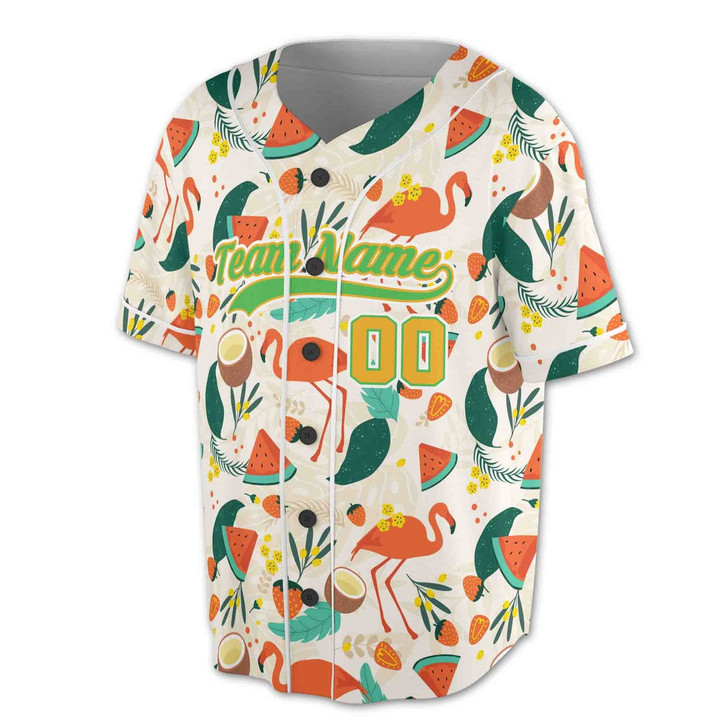 Personalized Flamingo, Watermelon Tropical Fruit Pattern Baseball Jersey - Custom Name, Team & Number