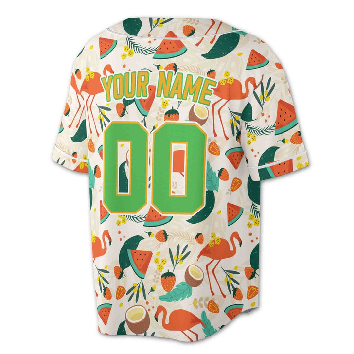 Personalized Flamingo, Watermelon Tropical Fruit Pattern Baseball Jersey - Custom Name, Team & Number
