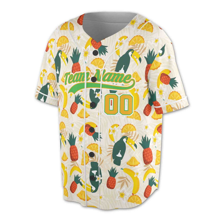 Personalized Toucan and Pineapple Tropical Pattern Baseball Jersey - Custom Name, Team & Number