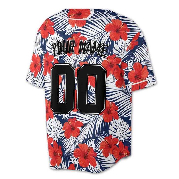 Personalized Tropical Floral Hibiscus Pattern Baseball Jersey - Custom Name, Team & Number