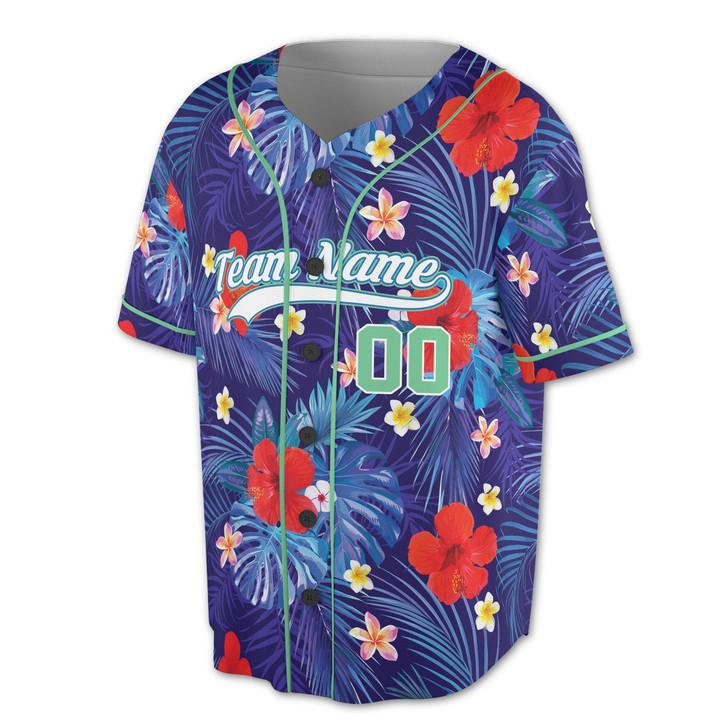 Personalized Tropical Floral Hibiscus Pattern Baseball Jersey - Custom Name, Team & Numbers