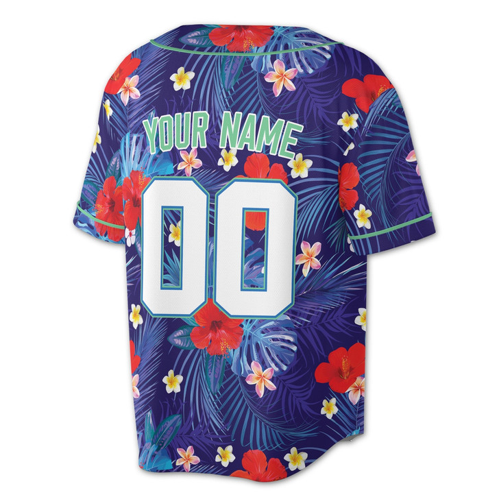 Personalized Tropical Floral Hibiscus Pattern Baseball Jersey - Custom Name, Team & Numbers
