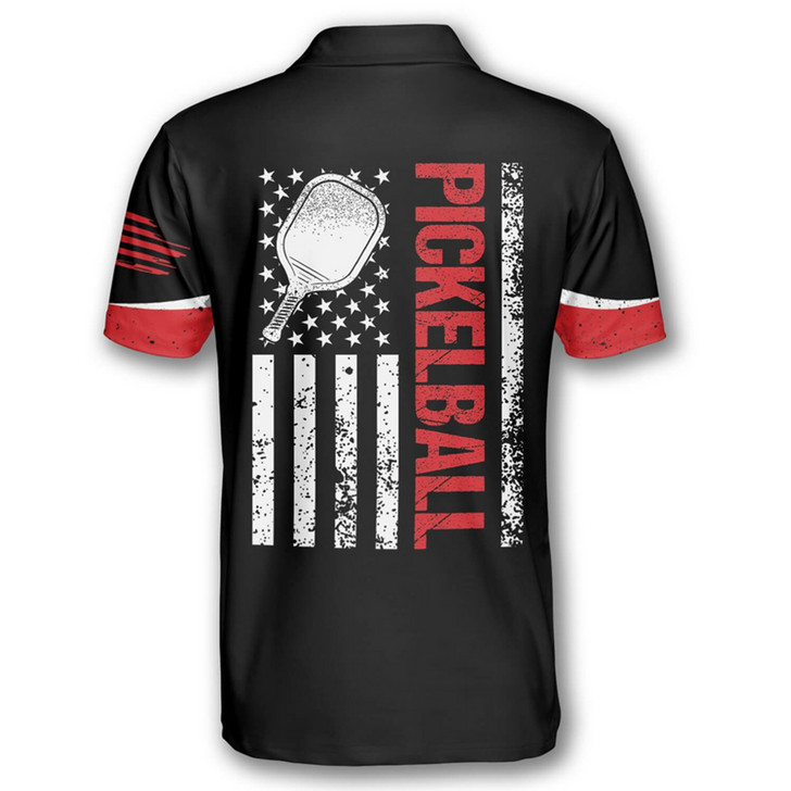 Personalized Polo Shirts Pickleball Emblem American Flag - Custom Name