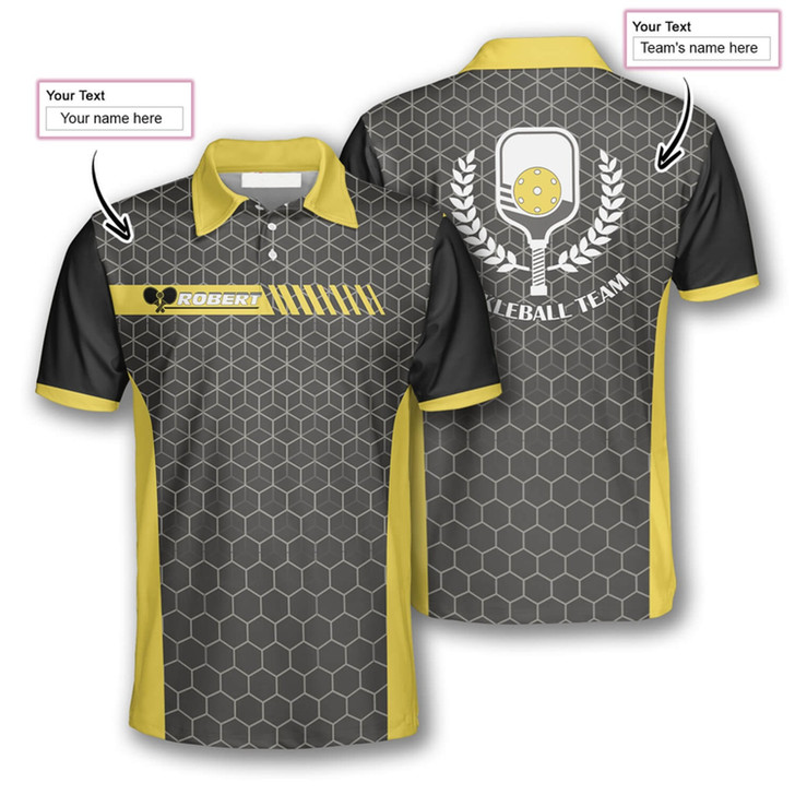 Personalized Polo Shirts Honeycomb Pattern Pickleball - Custom Name & Team Name
