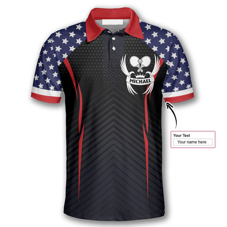 Personalized Polo Shirts Pickleball Eagle Emblem American Flag - Custom Name
