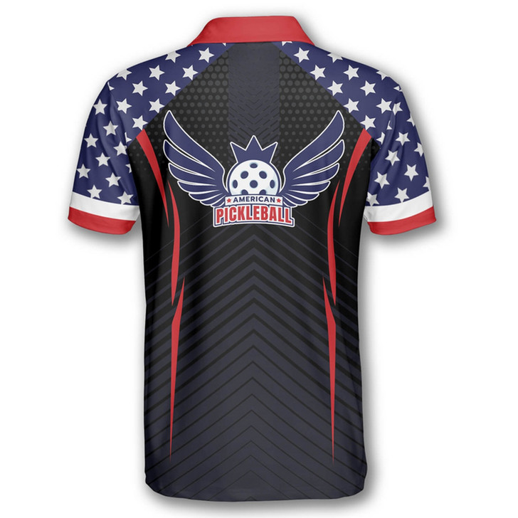 Personalized Polo Shirts Pickleball Eagle Emblem American Flag - Custom Name