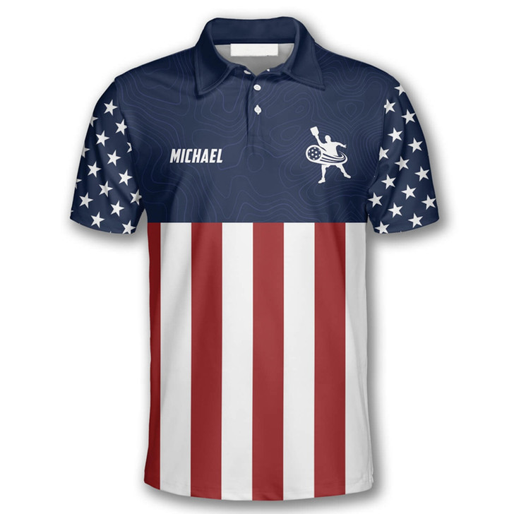 Personalized Polo Shirts Emblem American Flag Navy Pickleball - Custom Name & Team Name