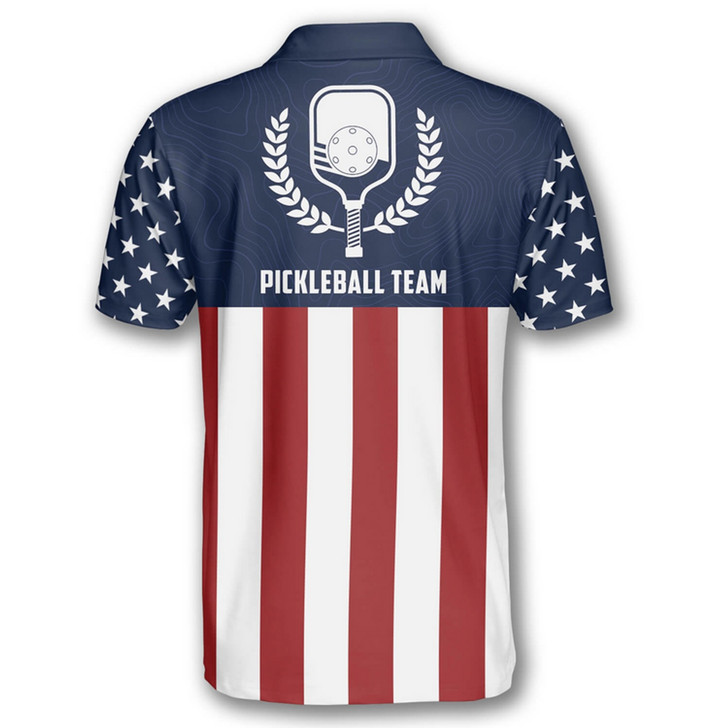 Personalized Polo Shirts Emblem American Flag Navy Pickleball - Custom Name & Team Name