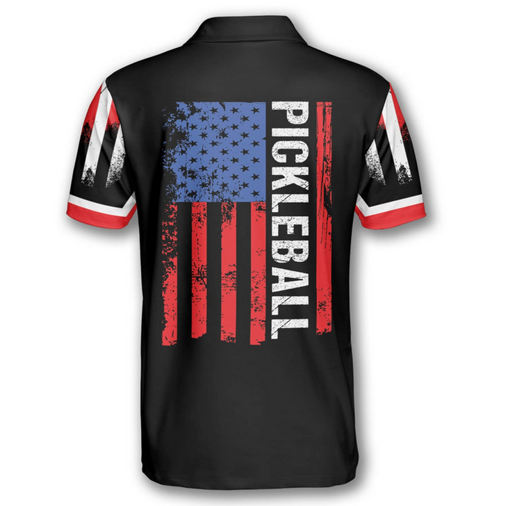 Personalized Polo Shirts American Flag Crown Emblem Pickleball - Custom Name