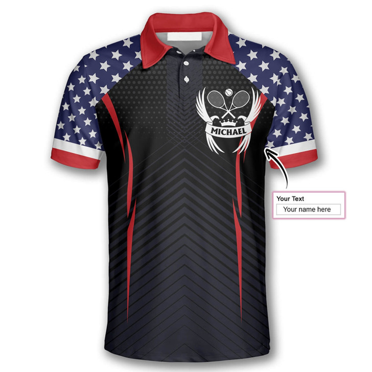 Personalized Polo Shirts Tennis Eagle American Flag - Custom Name