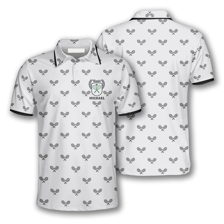 Personalized Polo Shirts Tennis Pattern Emblem - Custom Name