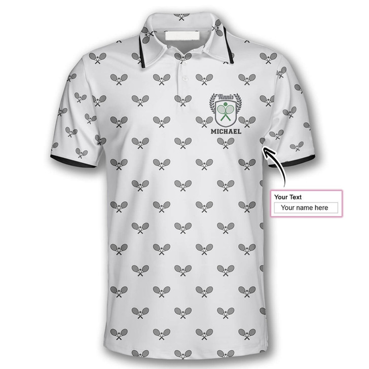 Personalized Polo Shirts Tennis Pattern Emblem - Custom Name