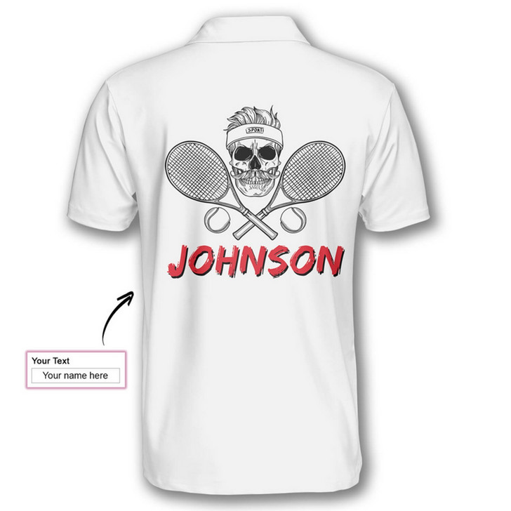 Personalized Polo Shirts Skull Tennis Racquets Argyle Pattern - Custom Name