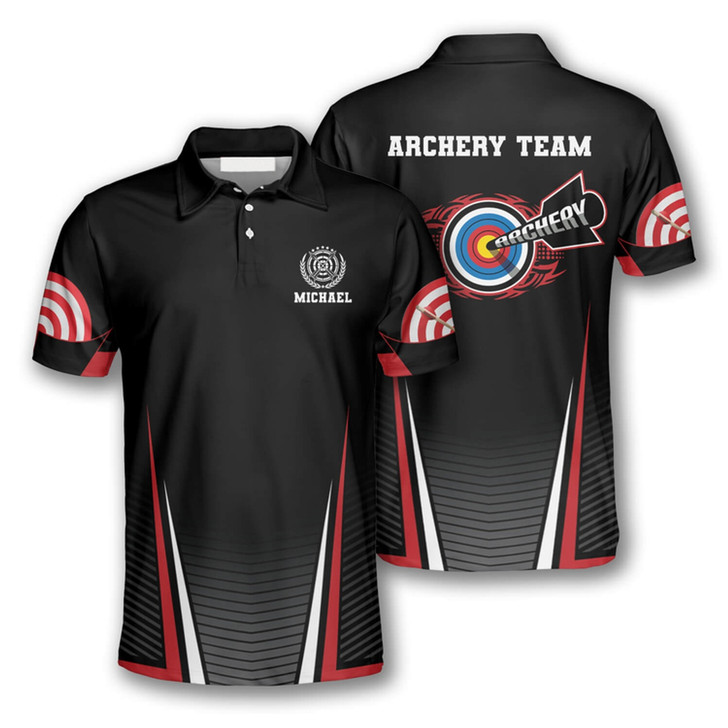 Personalized Polo Shirts Red Black Net Pattern Archery - Custom Name & Team Name