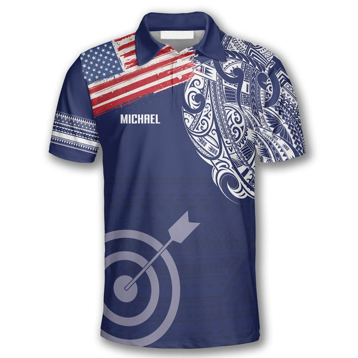 Personalized Polo Shirts Us Flag Tribal Pattern Archery - Custom Name & Team Name