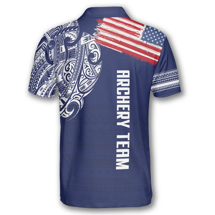 Personalized Polo Shirts Us Flag Tribal Pattern Archery - Custom Name & Team Name
