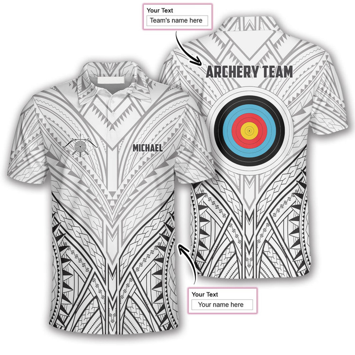 Personalized Polo Shirts Archery Target White Tribal - Custom Name & Team Name