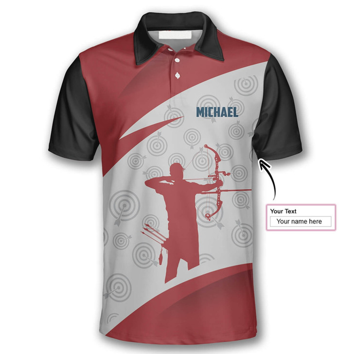 Personalized Polo Shirts Archery Red Silhouette - Custom Name