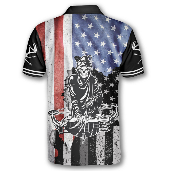Personalized Polo Shirts Archery Grim Reaper American Flag - Custom Name