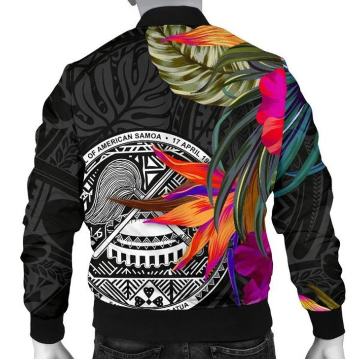 3D Bomber Jacket American Samoa - Polynesian Hibiscus Pattern