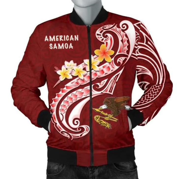 3D Bomber Jacket American Samoa - AS Seal Polynesian Patterns Plumeria
