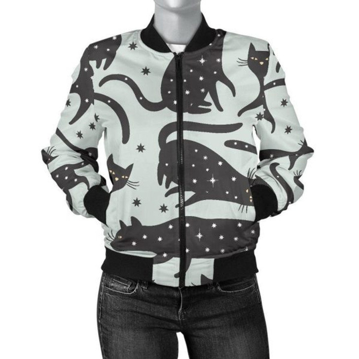 3D Bomber Jacket Black Cat Print Pattern Casual