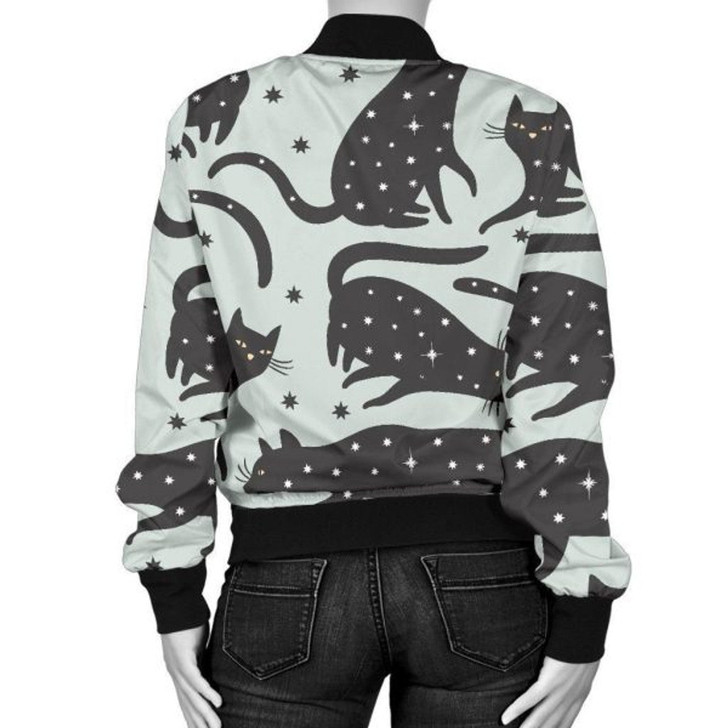 3D Bomber Jacket Black Cat Print Pattern Casual