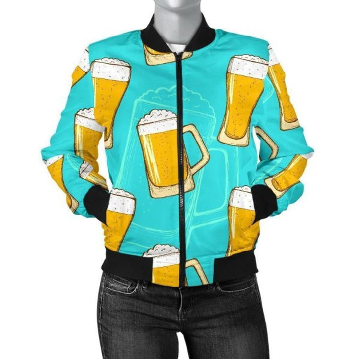 3D Bomber Jacket Beer Blue Pattern Print Casual