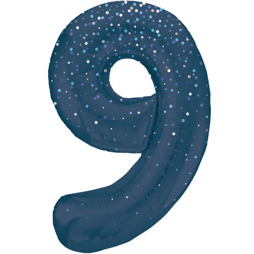 34 inch Unique Blue Glitz Number 9 Foil Balloon (1)