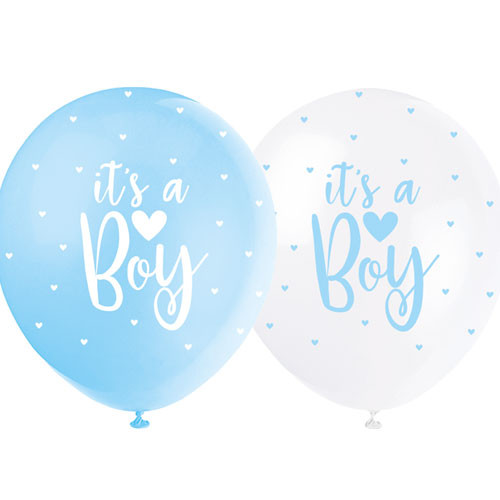 12 inch It's A Boy Blue & White Latex Balloons (5)