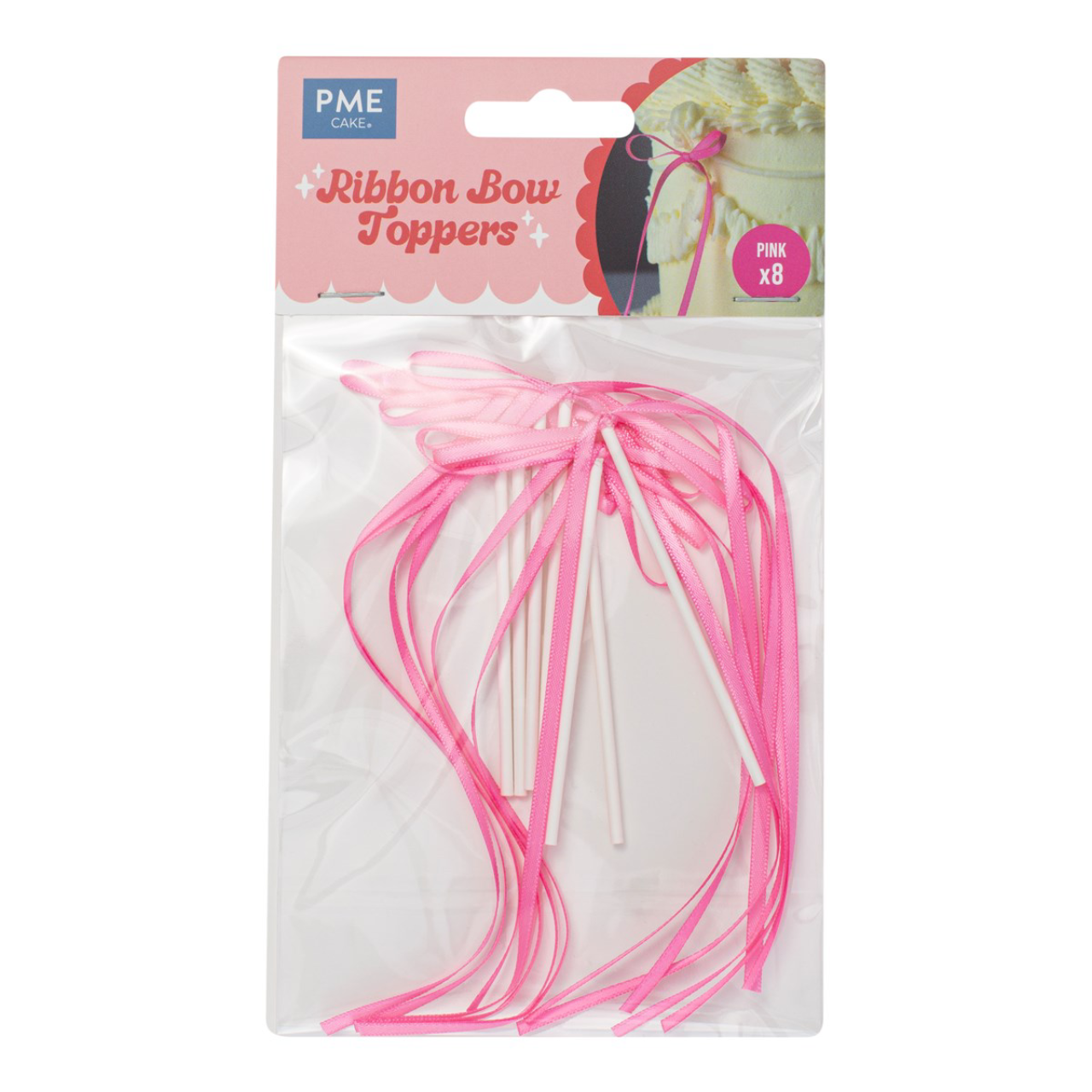 Pink Ribbon Bow Cake Toppers (8)