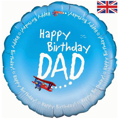 Happy Birthday Dad Blue Holographic Round Foil Helium Balloon 46cm / 18 in Party