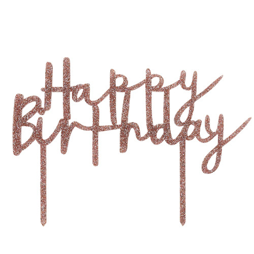 Happy Birthday Rose Gold Glitter Acrylic Cake Topper (1)