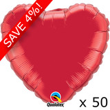 50 x 18" Ruby Red Heart Foil Balloons - UNPACKAGED