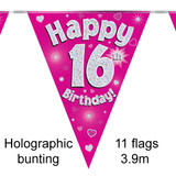 16th Birthday Pink Bunting - 3.9m (1)