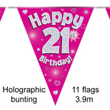 21st Birthday Pink Bunting - 3.9m (1)