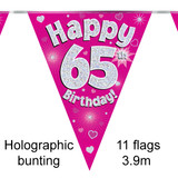 65th Birthday Pink Bunting - 3.9m (1)