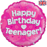18 inch Happy Birthday Teenager Pink Round Foil Balloon (1)