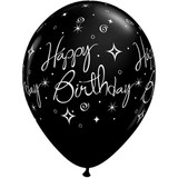 11 inch Onyx Black Birthday Sparkles & Swirls Latex Balloons (6)