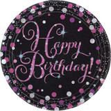 Black & Pink Sparkling Happy Birthday Paper Plates (8)