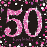 Black & Pink Sparkling 50th Birthday Paper Napkins (16)