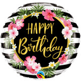 18 inch Birthday Hibiscus Stripes Foil Balloon (1)