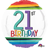 18 inch Rainbow Stripes 21st Birthday Foil Balloon (1)