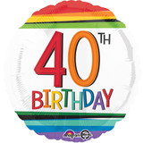 18 inch Rainbow Stripes 40th Birthday Foil Balloon (1)