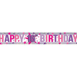 16th Birthday Pink Holographic Foil Banner - 2.7m (1)