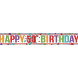 50th Birthday Multi Colour Holographic Foil Banner - 2.7m (1)