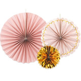 Pink & Gold Paper Fans (3)