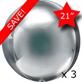 Pack of 3 21" Jumbo Orbz Silver Foil Balloons (3) - UNPACKAGED