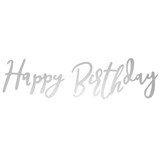 Happy Birthday Silver Foil Script Paper Banner - 62cm (1)